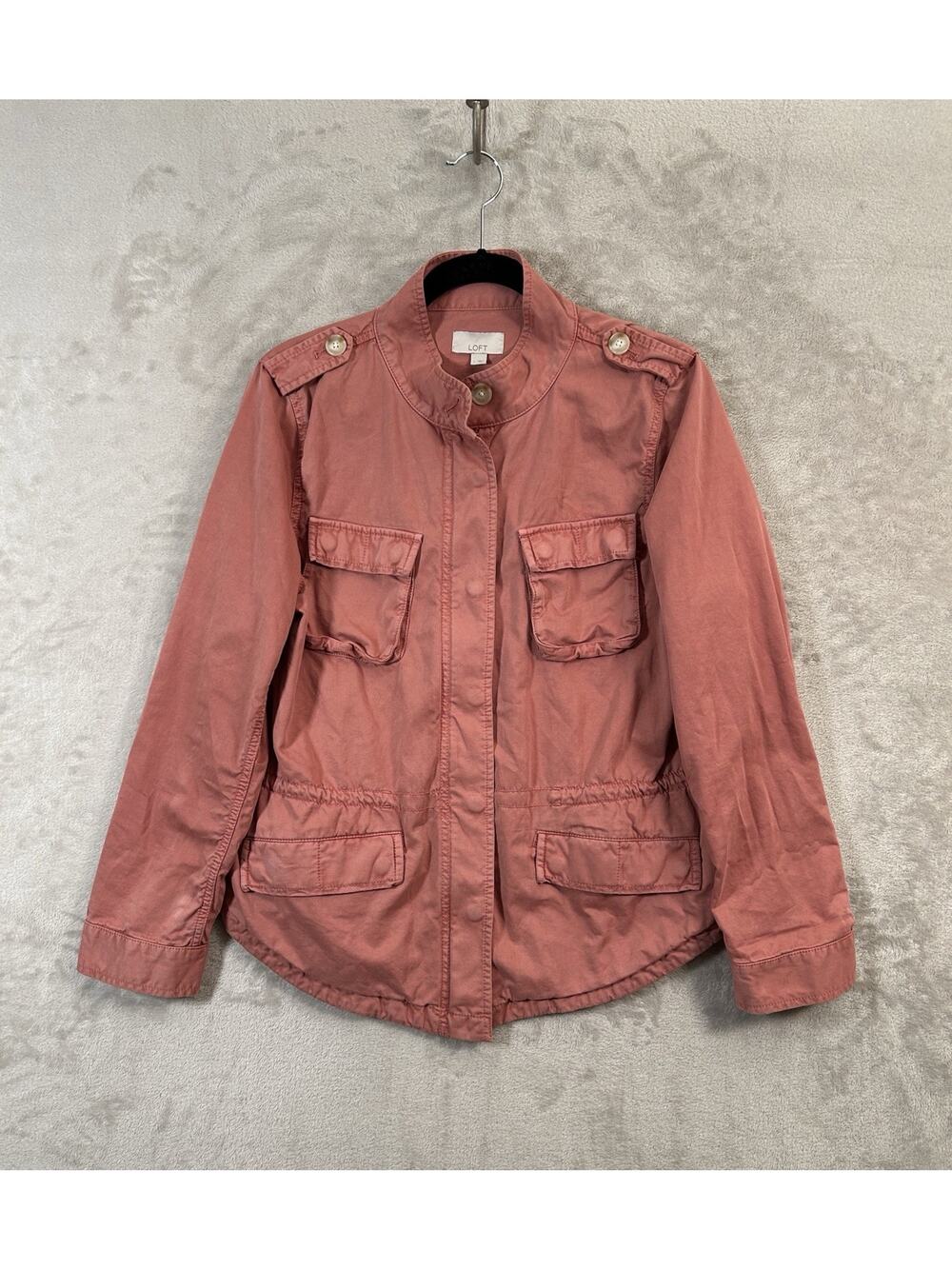 Loft Military Style Utility Jacket Size L Pink Cargo Barn Coat Chore Pockets